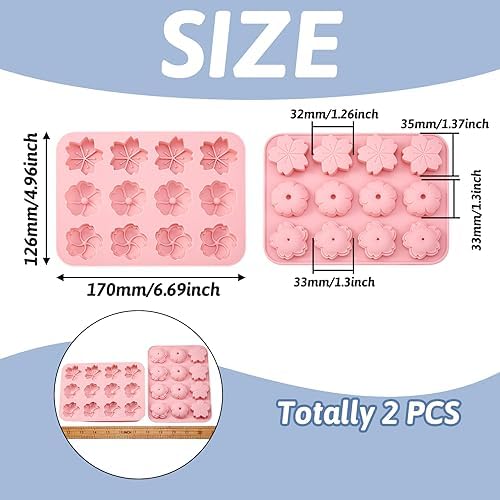 Craftdady Silicone Soap Mold 12 Cavities Cherry Blossom Plant Moulds Trays, 2 Pack for Handmade Craft Biscuit Candy Chocolate Fondant Cake UV Resin Epoxy Resin Jewelry Making