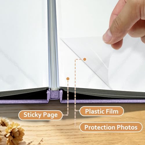 Photo Album Self Adhesive Scrapbook, 13"x12.6" 60 Pages/ 30 Sheets Large Photo Book for 4x6, 8x10 Pictures, DIY Album for Baby Wedding Family Travel Birthday
