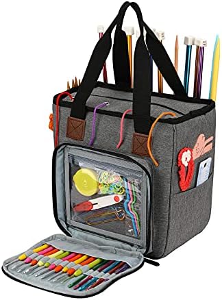 Yarn Knitting Storage Tote-Large Capacity Crochet Organizer Portable Travel Bag With Shoulder Strap Crochet Hooks Case for Unfinished Bulk Project