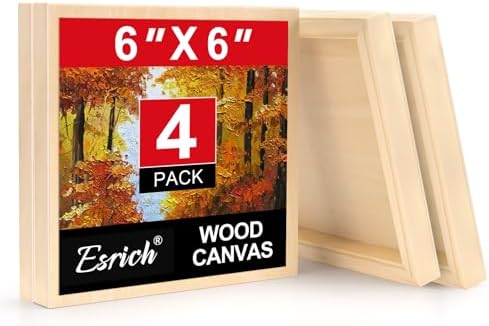 ESRICH 6x6 Inch Wood Panels, 4 Pack Square Craft Wood Canvas Boards, Blank Unfinished Wooden Art Board for DIY Art Creations Such as Painting, Acrylic Pouring, Resin, Burning, Collage, etc.