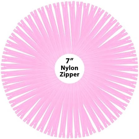 Mandala Crafts 100 PCs Pink Closed-End 7 Inches Nylon Zippers for Sewing