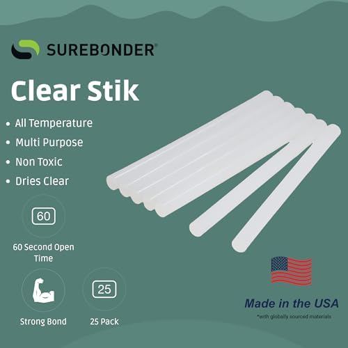 Surebonder All Purpose Mini-Size Hot Glue Sticks for Crafts, Repairs & DIY Projects - 4-Inch Length 0.27 Inch Diameter, 25 Pack, Clear