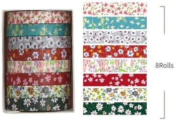 YUBBAEX 8 Rolls Basic Washi Tape Set Cute Pattern Masking Decorative Tapes for Arts, DIY Crafts, Journals, Planners, Scrapbooking, Wrapping (Deep Floral)