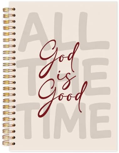 Yhtrg God Is Good Christian Spiral Hardcover Notebook, Beige and Burgundy Inspirational Writing Journal, Neutral Minimalist Religious Faith Prayer Notebook for Bible Study Daily Journaling, 5.5x8.3