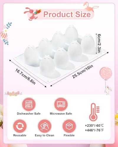 Silicone Egg Molds, 8-Cavity Easter Egg Silicone Mold, Egg Shaped Mold 3d Food Shape Chocolate Candy Fondant Egg Molds For Dessert Ice Cube Baking Soap Resin Lotion Bar