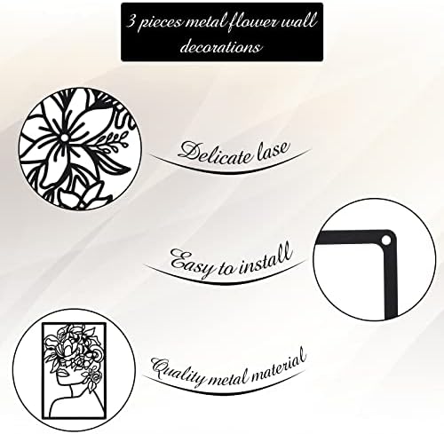 CHENGU 3 Pieces Metal Minimalist Abstract Woman Wall Art Line Drawing Wall Art Decor Single Line Female Home Hanging for Kitchen Bathroom Living Room