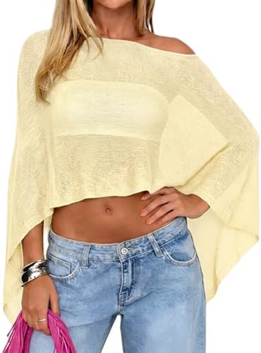 Women Sheer Poncho Top Knit Crochet Irregular Shrug Bolero Shawl Lightweight See Through Beach Cover Up