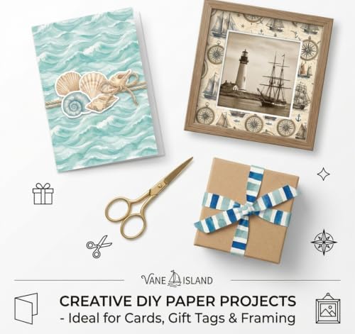 30 Sheets Coastal Beach Scrapbook Paper Supplies, Blue Ocean White Marine Life Decorative Collage Scrapbooking Paper Decoupage for DIY Crafting Project Junk Journals Card Making 7.9x5.5 Inch