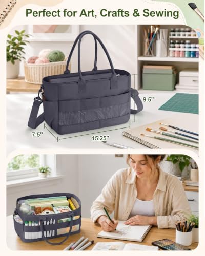 Marscamd Craft Organizer Tote Bag, Art Supply Caddy, Gray