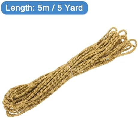 MECCANIXITY Twisted Cord Trim, 5 Yard 3mm 3-Ply Twine Braided Rope Shiny Thread String for Craft Gift Bag Curtain Christmas Decor, Dark Gold - 5m