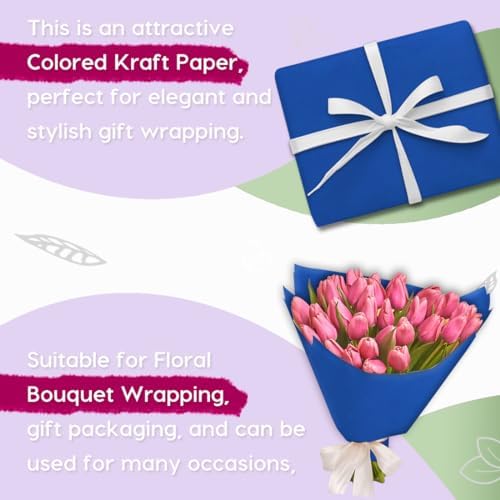 PerkHomy Blue Kraft Paper Roll 36" x 1,800" (150') for Gift Wrapping Bouquet Flower Art Painting Craft Writing Packaging Shipping 80GSM 55LB (Blue, 36" x 150')
