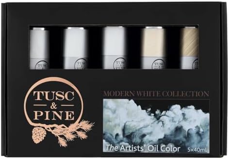 Tusc & Pine Artist Oil Paint - 40 ml Set of 5 - Modern White - Non-Yellowing, Rich & Creamy Consistency, Maximum Pigment Load, Small Batch Milled Oil Paints Developed for Professional Artists