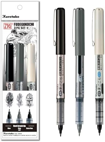 Kuretake Zig Inktober pen set, for Illustration, Manga Drawing, Lettering and Calligraphy, Professional Artist, Made in Japan (FUDEGOKOCHI(3pcs.))