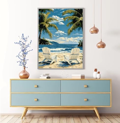AIBOERL Diamond Art Kits for Adults,Beach Diamond Painting Wall Decor | Round Drill Beach Diamond Painting for Beginners DIY Rhinestone 5D Diamond dots(Gemstone Craft)Wall Art Gift 12x16IN