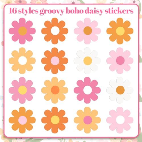 1200 PCS Boho Daisy Stickers Roll, 16 Styles Flower Stickers Roll