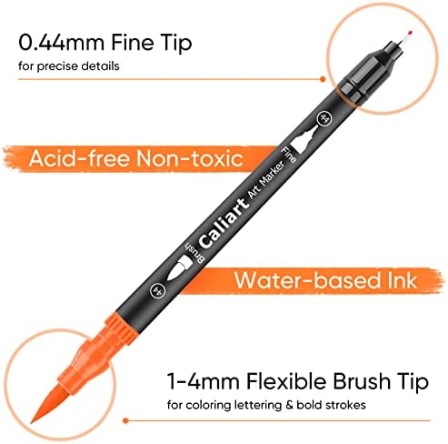 Caliart 34 Double Tip Brush Pens Art Markers for Adult Coloring Books | Artist Fine & Brush Coloring Markers for Journaling Calligraphy Hand Lettering Drawing Teacher Office Art Supplies