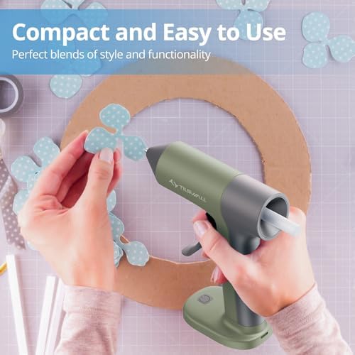 Tilswall Cordless Hot Glue Gun W106 with 30s Fast Preheating Olive Green