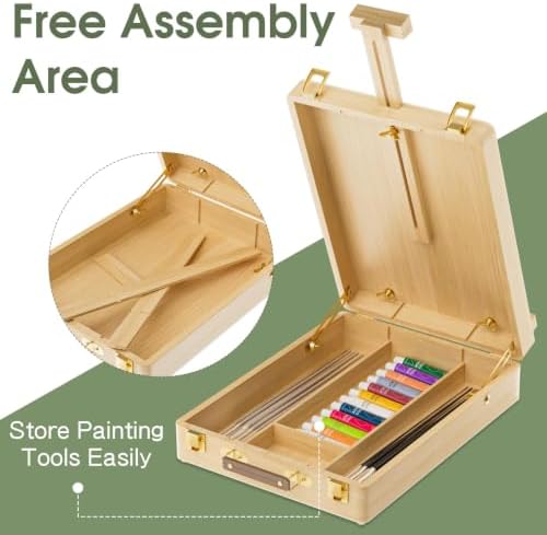 LUCYCAZ Tabletop Easel for Painting, Adjustable Wooden Sketchbox Art Easel | Portable Desktop Painting Easel for Adult, Student, Artist, Beginner