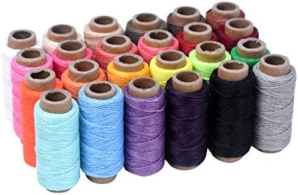 Mandala Crafts 1mm 24 Assorted Colors Round Waxed Thread for Leather Sewing