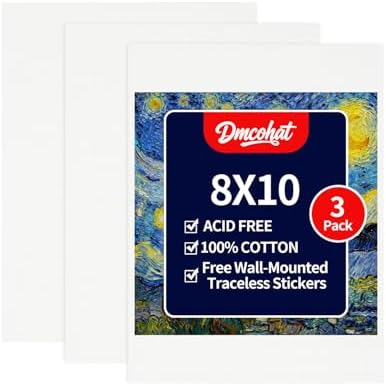 Canvas for Painting - 3 Pack 8x10 Painting Canvas Boards,Free Wall-Mounted Traceless Stickers,Durable Oil Painting Canvas,Suitable for painting supplies, acrylic, oil, watercolor, and tempera.