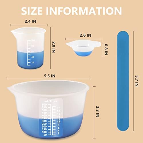 KISREL Silicone Measuring Cups for Resin, Resin Supplies with 600&100ml Cups, Resin Mixing Cups, Silicone Stir Sticks, Epoxy Mixing Cup