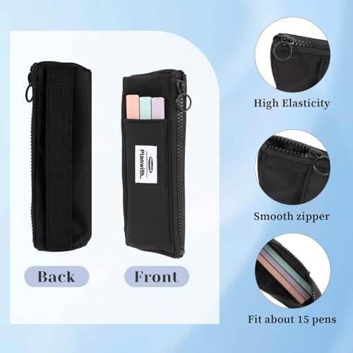 Notebook Pencil Pouch, Elastic Pen Holder for Notebook Zipper Small Pencil Holder Pouch with Adjustable Elastic Band Slim Pencils Bag Journal Pen Holders for Office Home Stationary Supplies