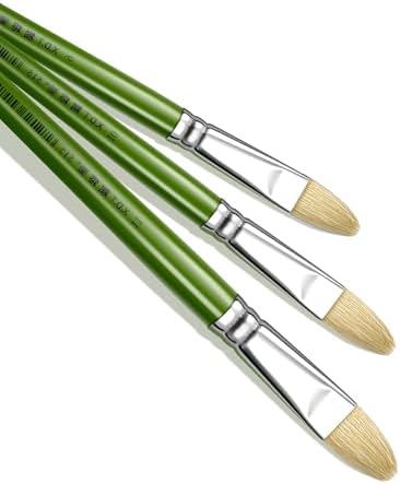 XDT#515 Filbert Artist Paint Brush 6 Piece Set Medium Stiff Hog Bristle Extra Long Handle #2#4#6#8#10#12, Acrylic Oil Watercolor