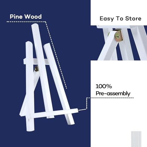 Artkey White Wooden Display Easel Stand, 13 Inch Folding Tabletop A-Frame Mini Easels for Canvas, Photos, Wedding Signs & Menus, Solid Radiata Pine Wood, 2 Pack