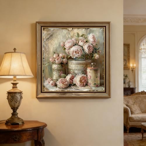 Vintage flower Diamond Art Kits for Adults, Diamond Painting Kit Adults for Beginners, Round 5D DIY Dimond art,Full Drill Painting Kit Art and Crafts for Adults Home Wall Decor【13.8x13.8inch】