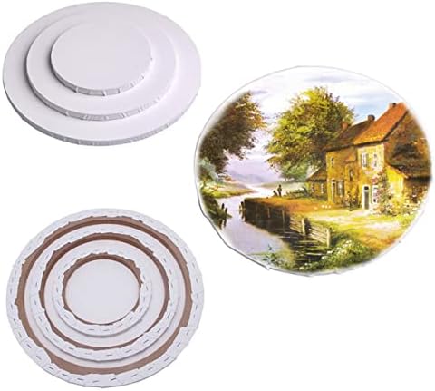 4 Pack Artist Blank Canvas, 10cm Stretched Canvas Frames Panel Board, Round Art Board for Acrylic Oil Painting