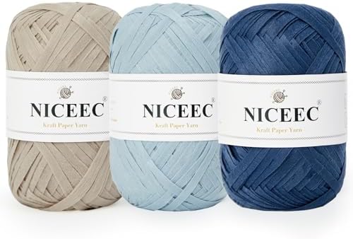 NICEEC 3 Skeins Kraft Paper Yarn 474yds/5.3oz - Blue Series