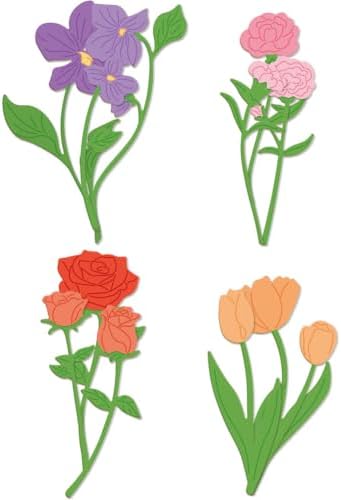 GLOBLELAND Flowers Cutting Dies for Card Making Rose Tulip Carnation Cut Die for DIY Scrapbooking Journal Embossing Paper Craft Decor