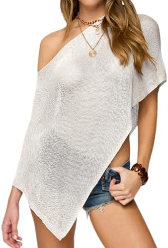 Women Knit Poncho Top Sheer Crochet Shawl Cover Up