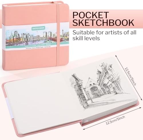 5" × 5" Pocket Sketchbook, 80 Sheets, 160gsm Small Sketch Book, Pink