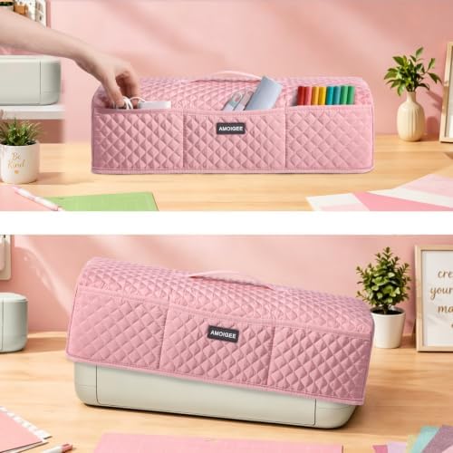 AMOIGEE Dust Cover for Latest Cutting Machine Cricutt Explore 5, Quilted Protective Cover with Storage Pockets for Cutting Machine, Floral Fabric Anti-Dust Cover for Craft Machine Organizer