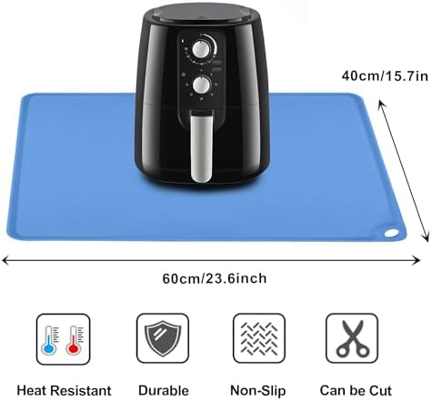 Standard Silicone Table Placemat-Food Grade Kids Dinner Placemat Reusable Countertop Mats Dough Pad with Raised Edges Blue Silicone Mat Heat Resistant for Air Fryer (1Pack 23.6'' x 15.7'')