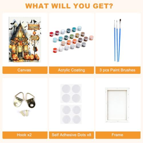 SENQAO Bat Shop Paint by Numbers Kit for Adults Beginner, Halloween Adult Paint by Number Kits on Canvas, DIY Acrylic Oil Easy Painting by Numbers for Home Wall Decor 8X12 inch (Halloween Shop)