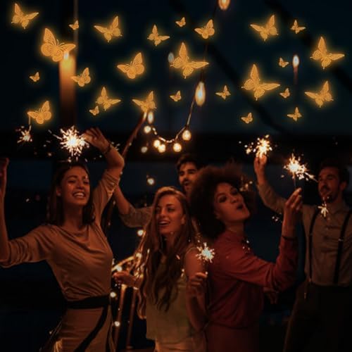 SAOROPEB Glow in The Dark 3D Butterfly 24 Pcs Orange Butterfly Stickers | 3 Sizes, Luminous Butterfly Stickers for Ceiling all, Glow in The Dark Party Supplies, Stickers for Kids Babys Nursery