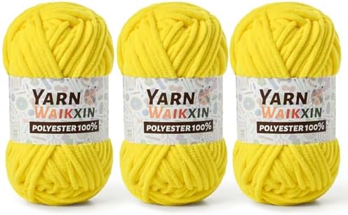 3 Golden Yellow Soft Chenille Yarn for Crocheting, Fluffy Chunky Crochet Yarn for Baby Blanket, (10.58oz/393yds) Fuzzy Velvet Yarn for Amigurumi&DIY Puzzle、Crafts、Scarf