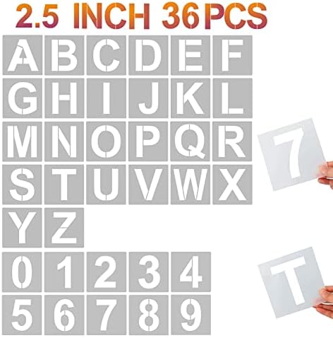 YEAJON 2.5 Inch Letter Stencils and Numbers, 36 Pcs Alphabet Art Craft Stencils, Reusable Plastic Templates for Wood, Wall, Fabric, Rock, Signage, DIY Art Projects