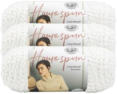 Lion Brand Yarn, Homespun Bulky Crochet Yarn, Hepplewhite, White, 3 Pack