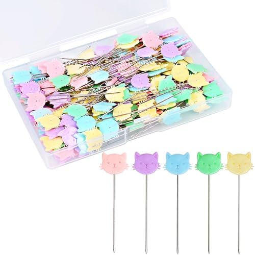Elisel 200 pcs Multicolor Straight Pins Straight Quilting Pins Craft Positioning Pins Fixed Sewing Marker Needle for Crafting Dressmaker and Other Crafts Making (Kitten)
