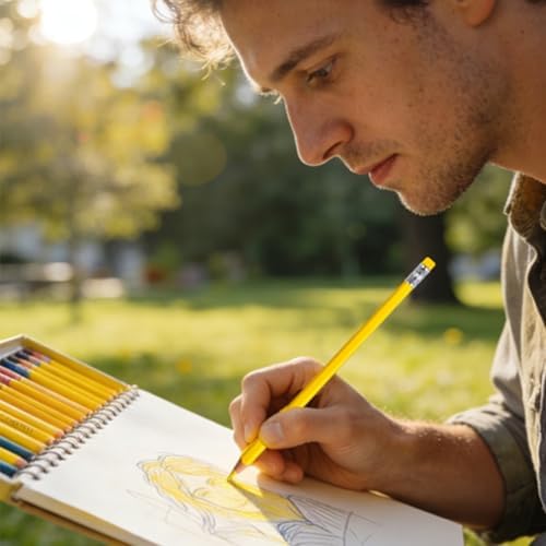 Adhere 25pcs Checking Pencils Erasable colored Pencils Pre-Sharpened #2 HB,for Checking Tests Grading,Map Coloring, editing Office Favors,including a Free sharpener. (Yellow)