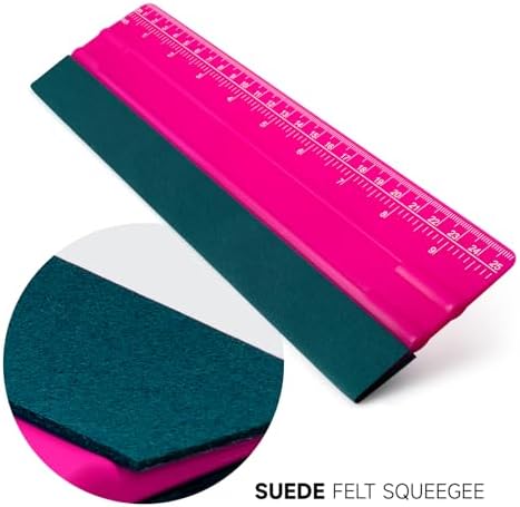 FOSHIO Professional Squeegee for Vinyl, Decals, Sticker Paper, Wallpaper, Window Film, Craft, Suede Felt Squeegee Smoothing Tool with Ruler, Pink (10 inches)
