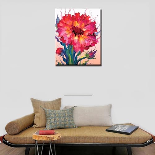 Paint by Number for Adults, Red Flowers Acrylic Paints by Numbers for Adults Beginner Color Modern style Painting by Numbers on Canvas with Brushes Watercolor Paint by Numbers for Kids （without frame）