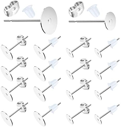 500Pcs Earring Posts Stainless Steel, Hypoallergenic Flat Pad Earring Studs