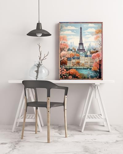 5DDIYART Paint by Numbers for Adults Beginner, Paris Eiffel Tower Paint by Number Kits on Canvas Without Framed,Paint by Easy Acrylic Painting Home Wall Decor 12x16inch