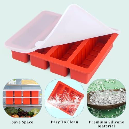 2Pcs Silicone Butter Tray with Lid, Non-Stick Silicone Butter Mold with Lids for Making Butter, Standard Butter Mold Size for Homemade Butter (Standard with Scale Markings(Lid))