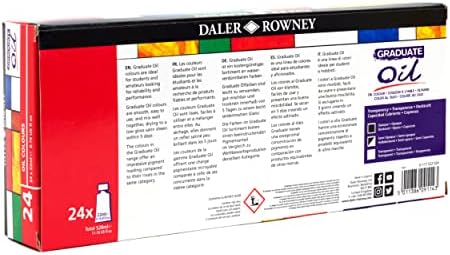 Daler Rowney Graduate 22ml Oil Paint Set, 24 Assorted Colours, High Lightfastness, For Student Artists & Hobbyists