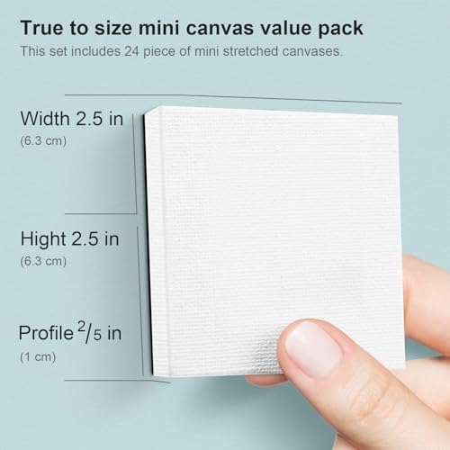 AUREUO Mini Magnetic Stretched Canvas 2.5x2.5 Inch / 24 Pack - Small Square Wrapped Canvas Board with Magnet Back, Art Gift Set Tiny Framed Bulk Pack Canvases for Painting & Craft